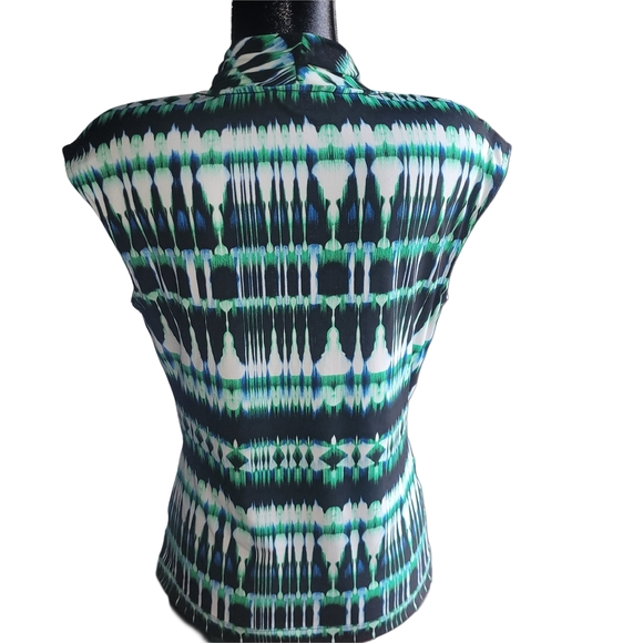 Chaus Green and Black Abstract Short Sleeve Top L - Picture 5 of 6